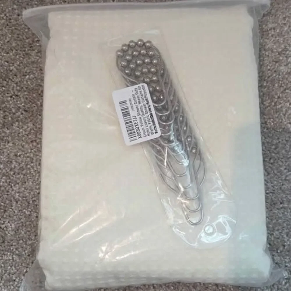 Waffle shower curtain with 12 metal hooks